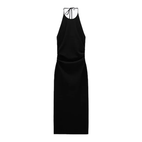 ZARA Pleated Halter Midi Dress - Picture 3 of 12